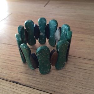 Vintage Bracelet Bone Stone Beads Brown Green